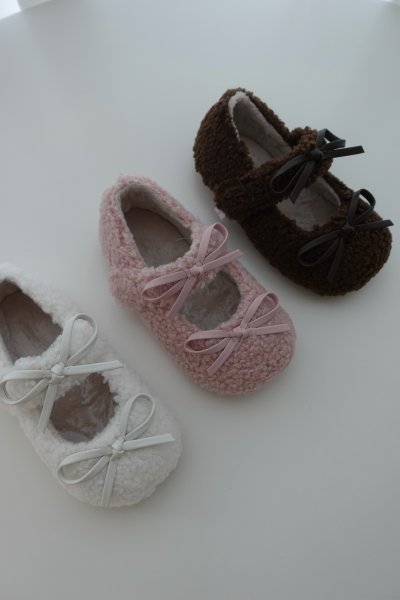 毛絨蝴蝶結平底鞋