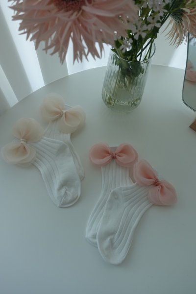 網紗蝴蝶結襪子